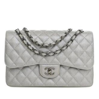 Chanel Pre-owned Double Flap Shoulder Bag - Dames - Vintage Schoudertas - Grijs - ONE Size - Leer - Vintage