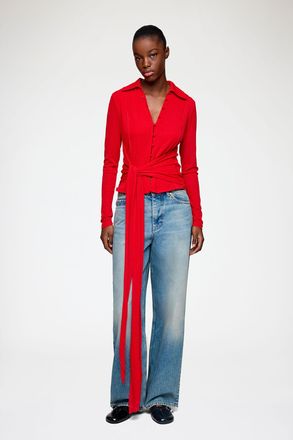 Ganni Shirt in Red Marl Mesh - Size 32 Goji Berry