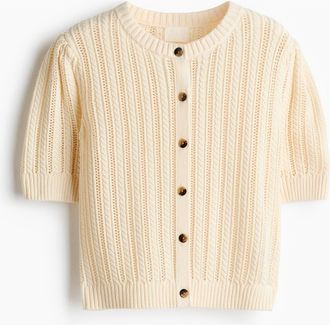 H&M Pointelle-knit Cardigan in Light Beige at Nordstrom, Size Xx-Large