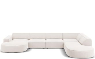 BLOOMINGLOFT Grosses 7-Sitzer Design Panoramasofa Jodie Ii mit lange Seite rechts - Strukturstoff