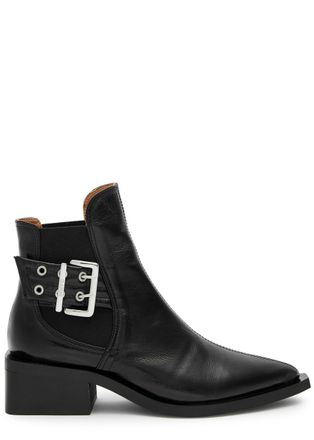 Ganni 50 Buckle-embellished Faux Leather Black Chelsea Boots UK6 - 6