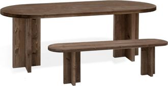 Deco Wood Pack mesa comedor ovalada y banco de madera maciza nogal 160x75cm