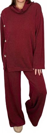 DAGNE DOVER Soft Moments High-Rise Ribbed Wide Leg Pants Set In Red