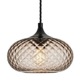Industville Chelsea Textured Glass Round Pendant Light - 10 Inch in Light Brown | Size: 10 inches
