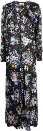 Paco Rabanne floral print long-sleeve maxi dress - women - Polyester - 36 - Black