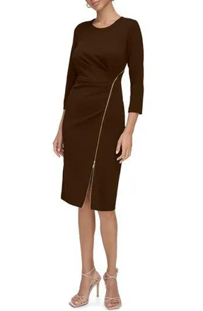 Calvin Klein Zip Trim Sheath Dress in Coffee Bean at Nordstrom Rack, Size 10