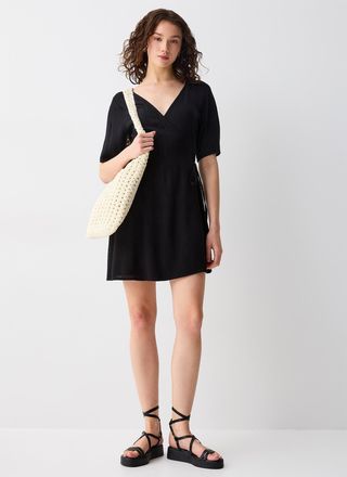 Twik Womens Crinkled wrap-style minidress