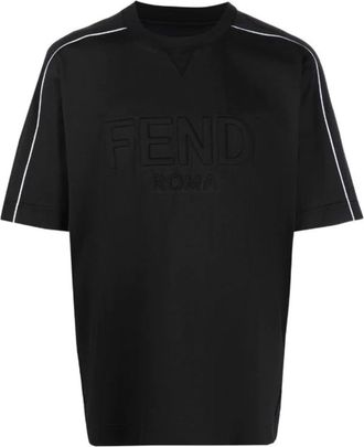 Fendi Mens Logo Embossed T-Shirt in Black Cotton - Size Small