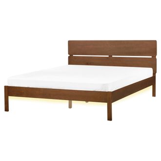Beliani Cama Led Con Somier De Listones De Madera Oscura De Caucho Con Cabecero Estilo R&uacute;stico Minimalista 160 X 200 Cm Boisset