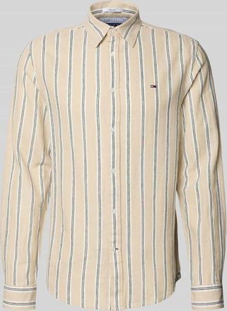 Tommy Jeans Regular Fit Freizeithemd aus Leinen-Baumwoll-Mix in Beige, Gr&ouml;&szlig;e XXL