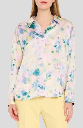 Tahari by ASL Watercolor Floral Print Shirt in Blush Buttercup at Nordstrom, Size X-Small