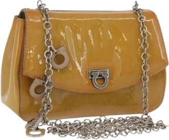 Ferragamo Pre-owned Cross Body Bags, female, Yellow, Size: ONE SIZE Pre-owned Patent Leather Shoulder Bag