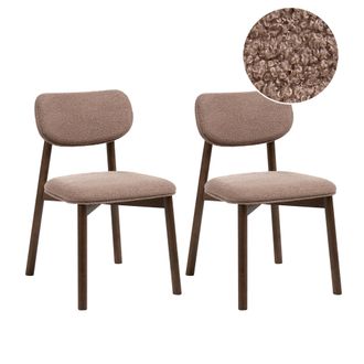 Beliani Conjunto De 2 Sillas De Comedor Estructura De Madera De Caucho Asiento Y Respaldo Acolchado De Boucl&eacute; Comedor Cocina Marr&oacute;n Y Gris Pardo Mills