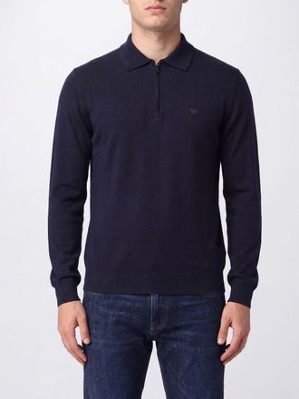 Emporio Armani Long-Sleeved Virgin Wool Knitted Polo Shirt with Zip