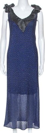 M Missoni M Missioni Blue Metallic Knit Tie Shoulder Detail Maxi Dress