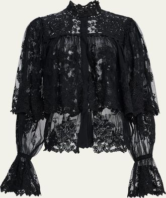 Kobi Halperin Kaylor Layered Embroidered Mesh Blouse