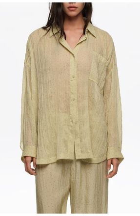 Bimba & Lola Mini Dots Pleated Oversize Shirt in Dots Mini Olive at Nordstrom, Size X-Small Eu