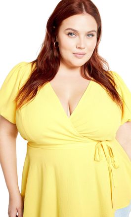 City Chic Womens Citychic Plus Size Top Christa, Buttercup, 22 Plus
