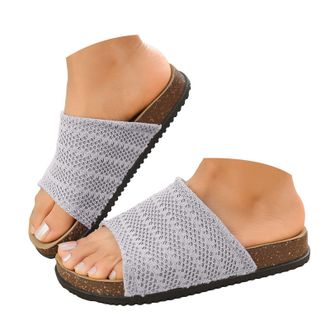 Generic Women Mesh Upper Flat Sandals 2026, Beach Boho Womens Flip Flops & Slides Sandals Slip on Vacation Cushion Slides for Women Indoor Outdoor Footwear