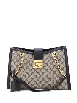 Gucci Padlock Chain GG Coated Canvas with Leather Medium tote bag - Zwart
