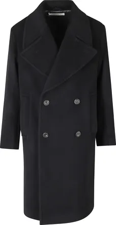 Sunflower Black Double-Breasted Virgin Wool Overcoat
