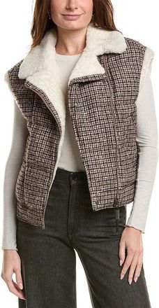 Brunello Cucinelli Plaid Sleeveless Vest With Shearling Collar, Brand Size 44 (US Size 10)