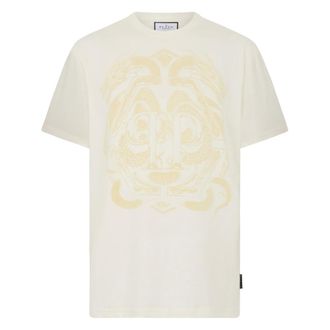 Philipp Plein Tops, Heren, Wit, XL, Katoen, Printed Round Neck T-Shirt Dragon
