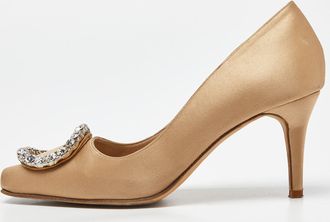 Manolo Blahnik Beige Satin Pumps