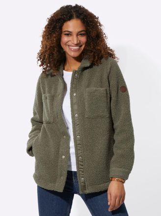 Casual Looks Langjacke CASUAL LOOKS, Damen, Gr. 42, gr&uuml;n (khaki), 100% Polyester, unifarben, Jacken Langjacke