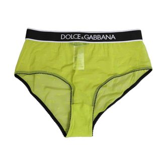 Dolce & Gabbana Bottoms, female, Yellow, Size: S Green Logo Waistband Brief Panty