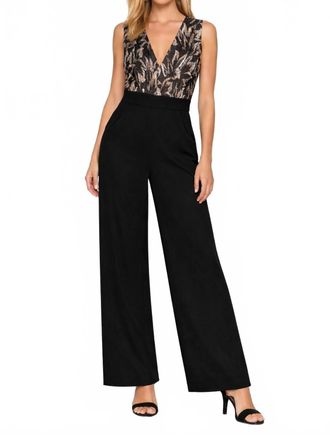 Dress The Population Metallic Leaf Jumpsuit In Black Brown Copper