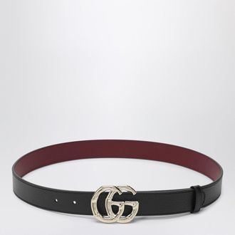 Gucci Cintura nera in pelle con fibbia GG Marmont bamb&ugrave;
