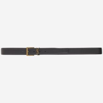 Saint Laurent Mens Belt Cassandre Vadim Suede Black Leather