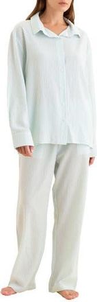 Papinelle Sleepwear Sabine Stripe Seersucker Pajamas in Eggshell /White Stripe at Nordstrom Rack, Size Medium