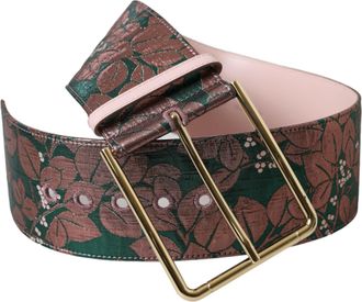 Dolce & Gabbana Multicolor Floral Jacquard Lurex Gold Buckle Womens Belt
