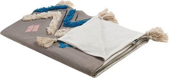 Beliani Beliani - Manta De Algod&oacute;n Gris Beige Azul Rosa 130 X 180 Cm Hecho A Mano Flecos Kottayam