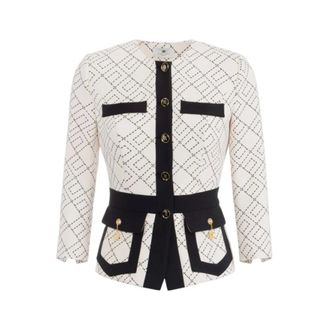 Elisabetta Franchi Light Jackets, female, White, S, Double Crepe Jacket with Logo Details
