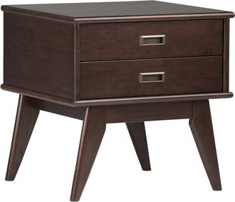 Simpli Home Draper Solid Hardwood 22In Rectangle Mid Century Modern End Side Table