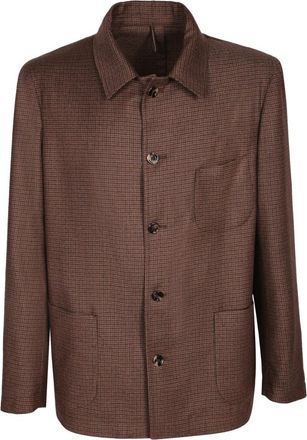 Dell'Oglio Overshirt met ritssluiting - Heren - Zomerjassen - Bruin - L - Tweed - Jassen