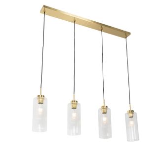 QAZQA Art D&eacute;co L&aacute;mpara Colgante Art Deco Dorada Con Cristal 4 Luces - Laura Vidrio /acero Alargada Adecuado Para Led Max. 4 X 40 Watt - Qazqa