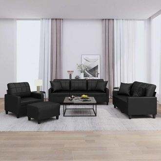 vidaXL Vidaxl - Set Di Divani 4 Pz Con Cuscini Nero In Similpelle