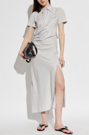 Alexander McQueen Silk Dress With Draping, Womens, Light Blue