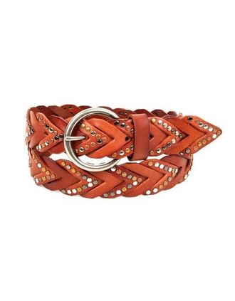 OLD TREND Barracuda Genuine Leather Woven Distressed Studded Belt in Camel at Nordstrom, Size Medium