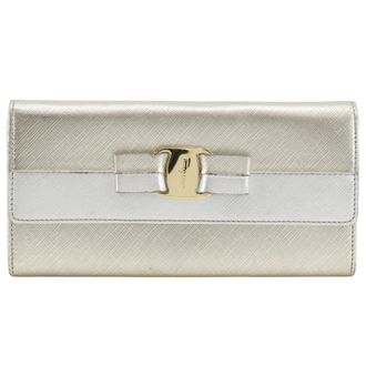 Ferragamo Vara Silver Leather Long Wallet (Bi-Fold) (Pre-Owned)
