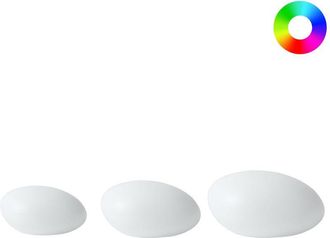 Beliani Conjunto De 3 L&aacute;mparas Led En Forma De Piedra Para Exterior Material Sint&eacute;tico Ip54 Impermeable Con Mando A Distancia Blanco Farallon