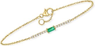 RS Pure by Ross-Simons Emerald and. Diamond Bar Bracelet in 14kt Yellow Gold