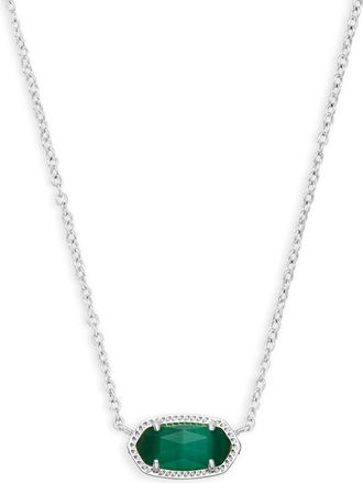 Kendra Scott Elisa Silver Pendant Necklace in Emerald Cats Eye May