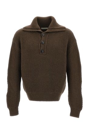 Dries Van Noten Brown Mallawi Ribbed Wool Roll-Down Sweater