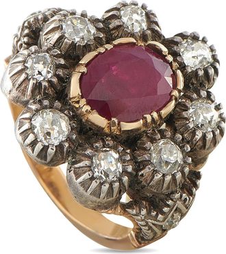 Luxury Bazaar Antique 14K Rose Gold and Silver 1.00ct Diamond and Ruby Ring MF05-080426