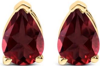 House of Brilliance 14K Gold 6x4MM Pear Shaped Gemstone Solitaire Stud Earrings in Red Garnet | Yellow at Nordstrom